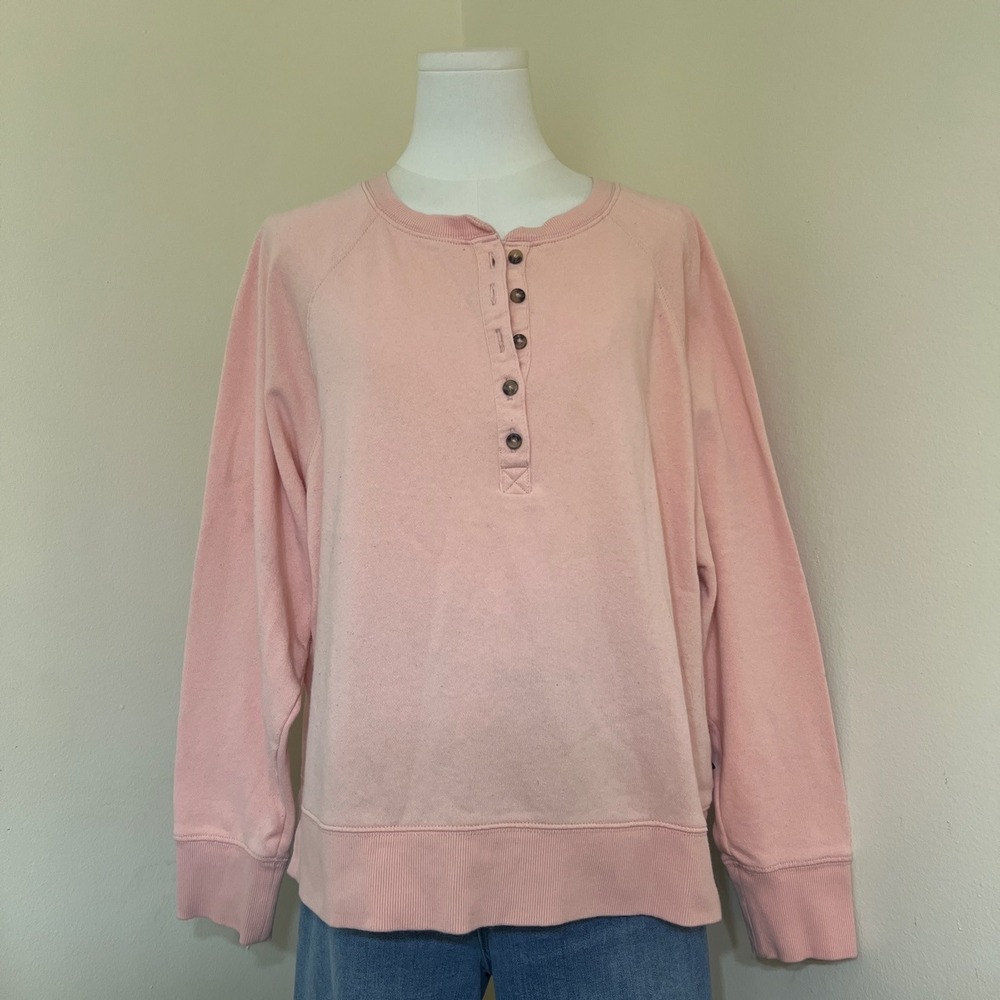 Gap Women XL Pink Henley Sweatshirt Long Sleeve Button Neck Fleece Pullover